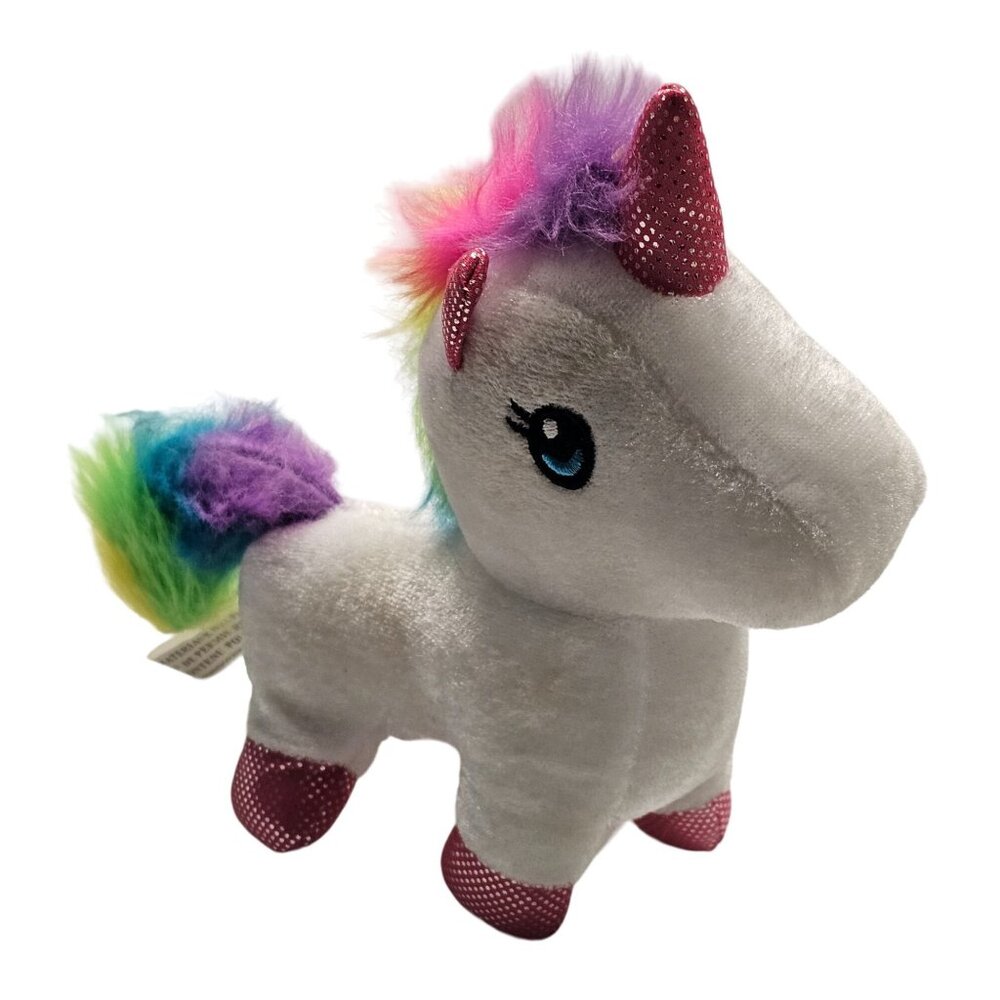 Plush Rainbow Unicorn Pony Stuffed Animal Toy Polyester Fiber 7.5"
